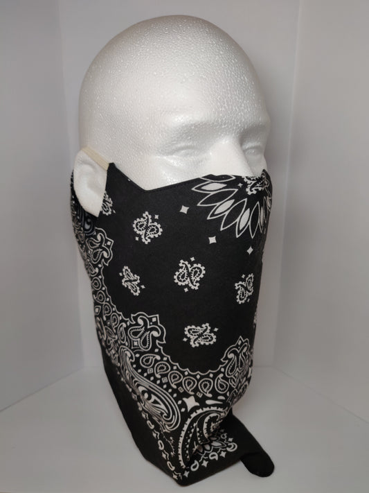 bandanna mask protecting against covid-19 / Corona Virus, elastic ear straps, adjustable tie, long for beards, men's, women's, kids